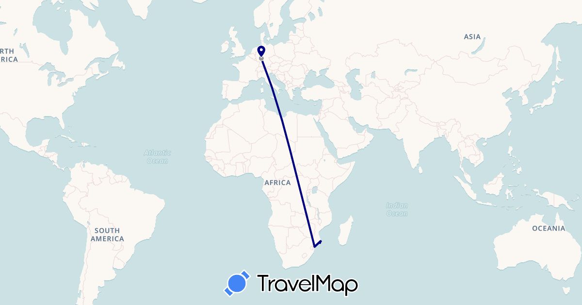 TravelMap itinerary: driving, plane in Germany, Mozambique (Africa, Europe)